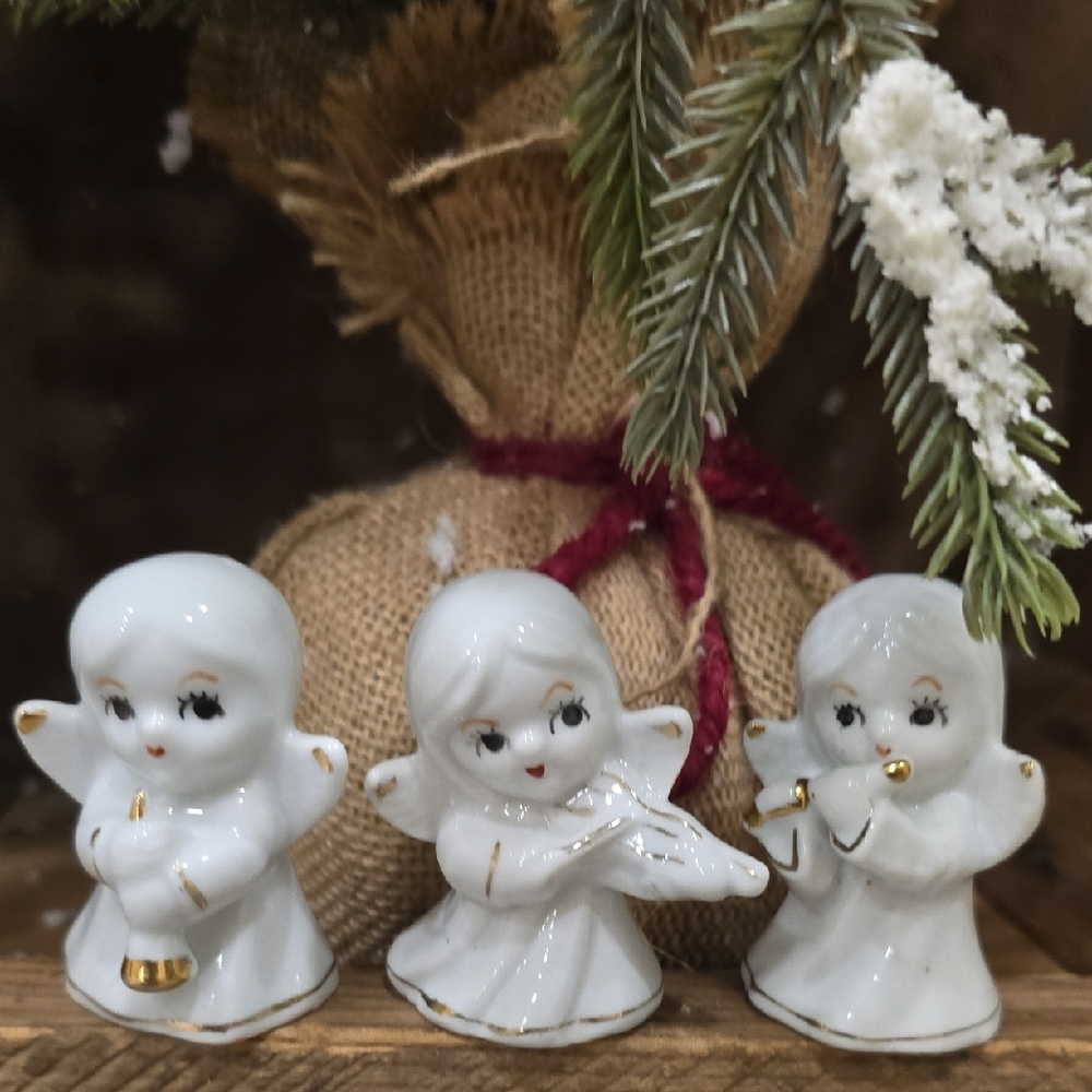 Vintage Porcelain Angels Christmas Ornaments Set Of 3